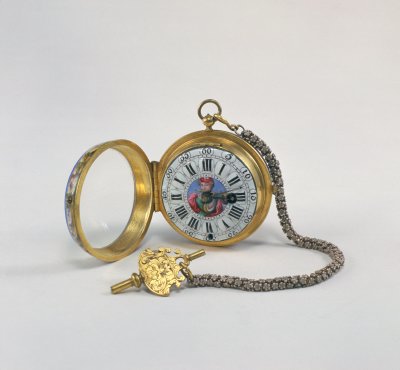 图片[1]-Copper gilded lady flute enamel painting pocket watch-China Archive